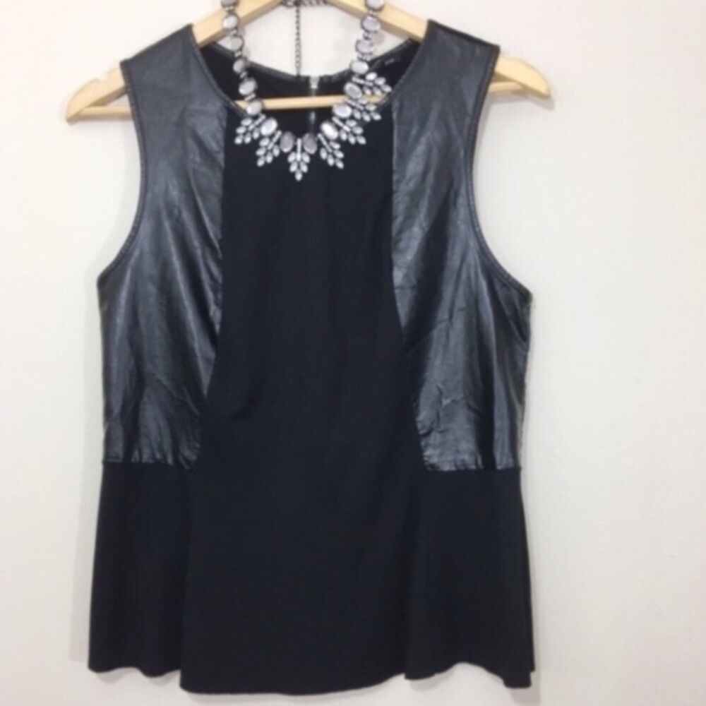Kenneth Cole | Faux Leather Paneled Peplum Top